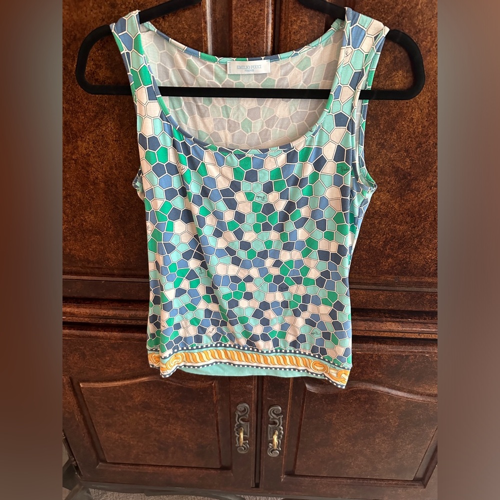 Emilio Pucci—Green Blue Geometric Print Tank Top